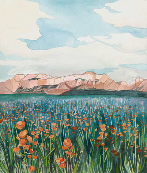 West Temple Globemallows painting Zion National Park