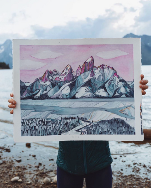 grand tetons watercolor painting